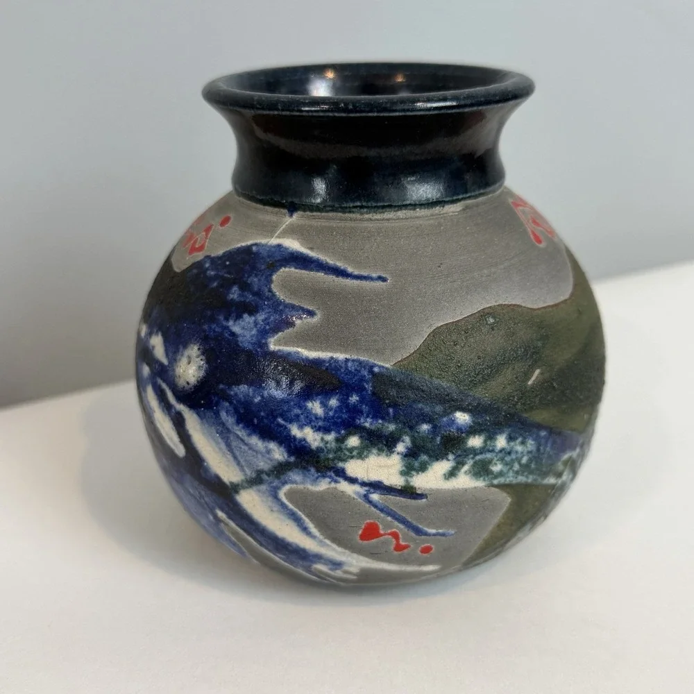 Harry Hearne Raku Fired Studio Pottery Vase Vessel North Carolina Artist Signed